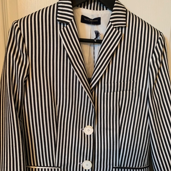 NEW PIAZZA SEMPIONE BLACK & WHITE STRIPED JACKET/BLAZER - SIZE 4 - MADE IN ITALY - Picture 4 of 9